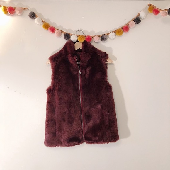J. Crew Maroon Fur Vest size XXS - Picture 3 of 7